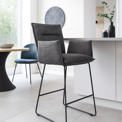 Kent Bar Stool with Arms - Grey Suede Kent Bar Stool with Arms - Grey Suede