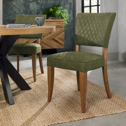 Oakfield Rustic Oak Upholstered Chair with Diamond Stitched Back & Seat