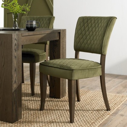 Oakfield Fumed Oak Upholstered Chair with Diamond Stitched Back & Seat