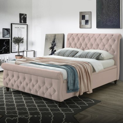 Clearance Madison 135cm Bedframe In Pink Clearance Madison 135cm Bedframe In Pink