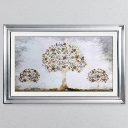 Copper Coin Tree - Silver Frame - 114x74cm Copper Coin Tree - Silver Frame - 114x74cm