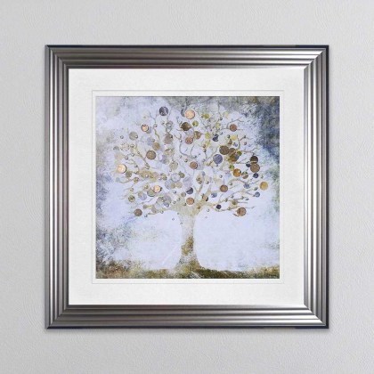 Copper Coin Tree - Silver Frame - 55x55cm Copper Coin Tree - Silver Frame - 55x55cm
