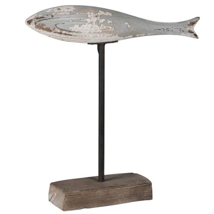 Small Distressed Wooden Fish on a Stand Small Distressed Wooden Fish on a Stand