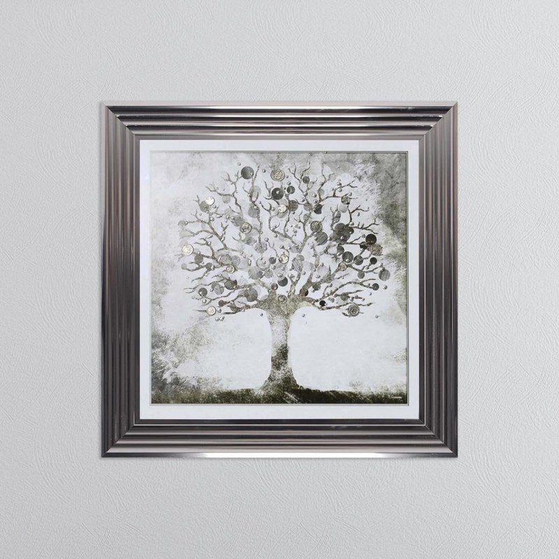 Silver Coin Tree - Metallic Frame - 75x75cm Silver Coin Tree - Metallic Frame - 75x75cm